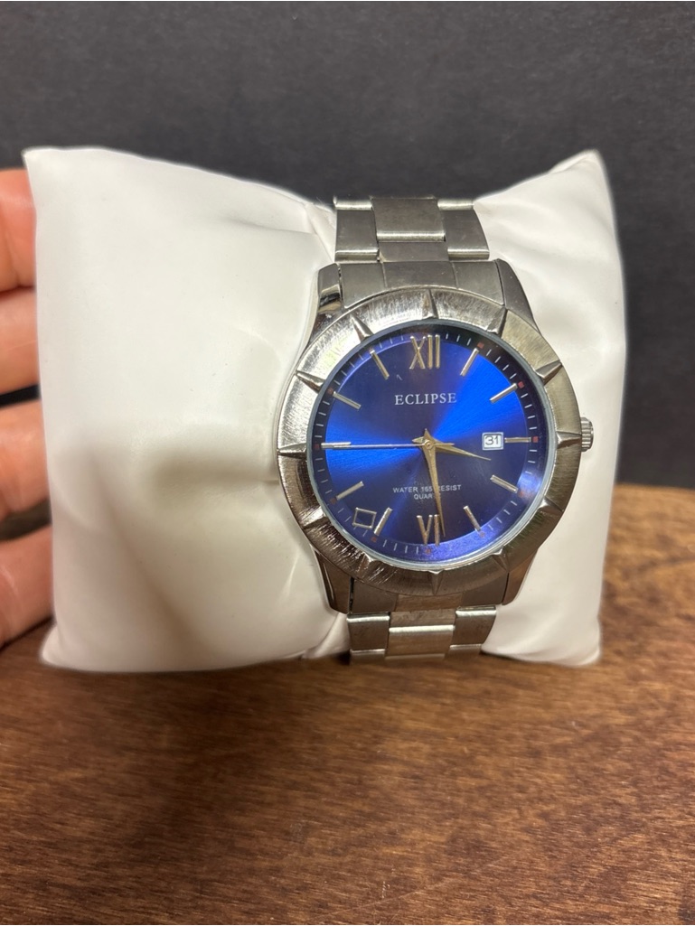 Eclipse SilverTone Mens Watch With Blue Sunburst Dial